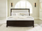 Neymorton Queen Upholstered Panel Bed with Mirrored Dresser