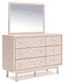 Wistenpine Twin Upholstered Panel Headboard with Mirrored Dresser