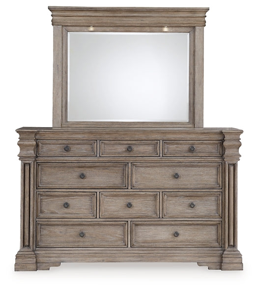 Blairhurst California King Panel Bed with Mirrored Dresser