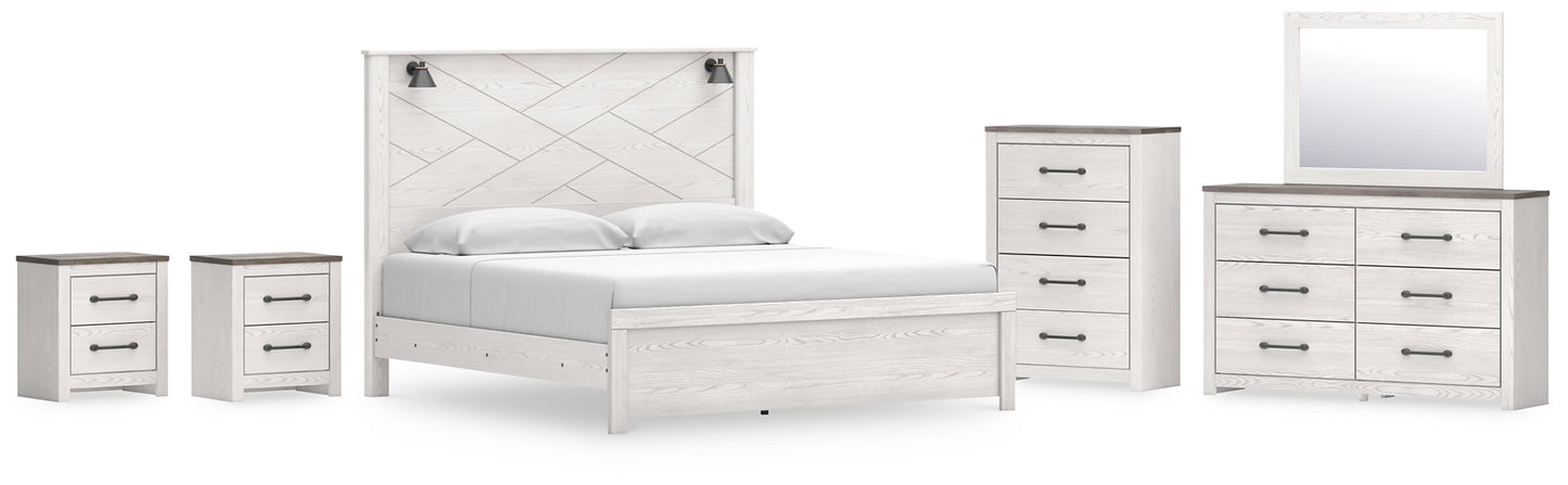 Gerridan King Panel Bed with Mirrored Dresser, Chest and 2 Nightstands