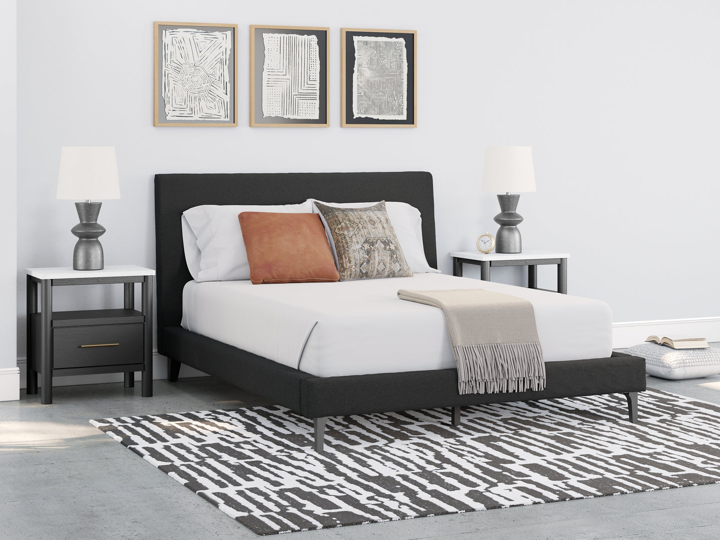 Cadmori Queen Upholstered Bed with Mirrored Dresser and 2 Nightstands