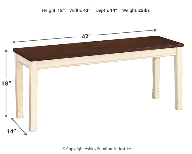 Whitesburg Dining Table and 4 Chairs and Bench