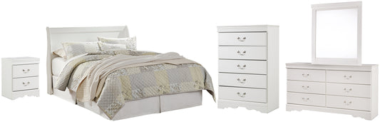 Anarasia Queen Sleigh Headboard with Mirrored Dresser, Chest and Nightstand