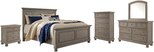 Lettner Queen Panel Bed with Mirrored Dresser, Chest and Nightstand