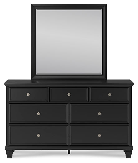 Lanolee California King Panel Bed with Mirrored Dresser and 2 Nightstands